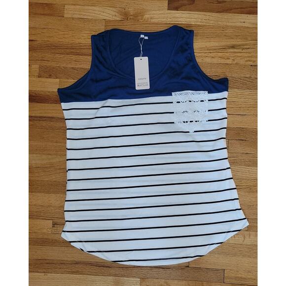 Chvity Shirt Womens Extra Large XL Sleeveless Tanktop Striped Lace Pocket - Picture 4 of 5